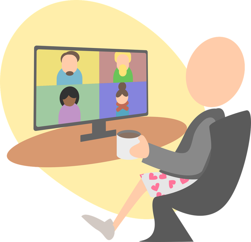 cartoon of an online conference meeting