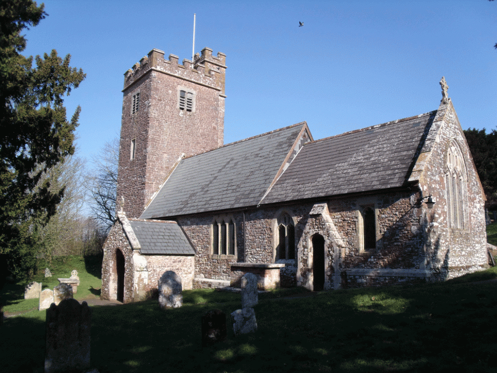 Exterior of ancient church in sunshine