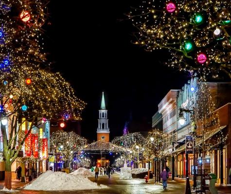 Snowy christmas scene at night