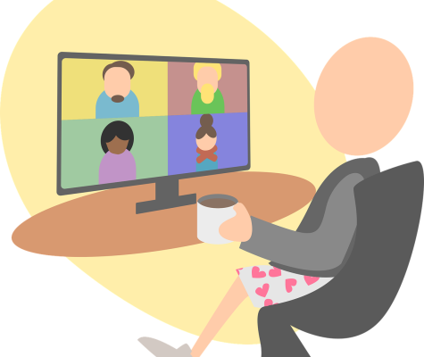 cartoon of an online conference meeting