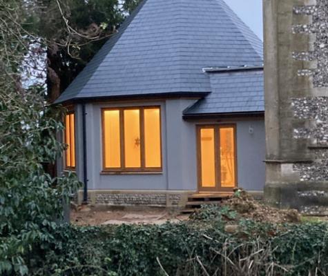 EXterior with illuminated windows